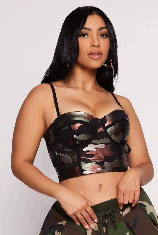 Women Apparel Camo Mesh Cropped Bustier Top