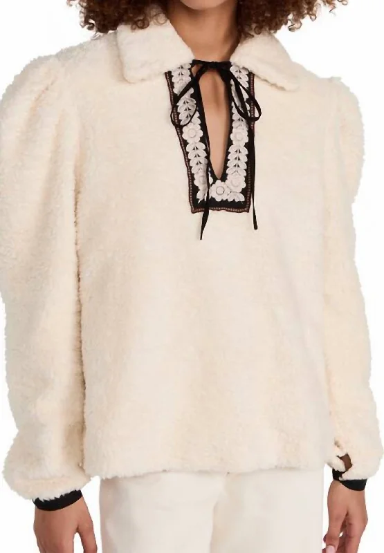 Stylish Women's Garments For Holidays Loretta Teddy Fleece Tunic In Cream Teddy