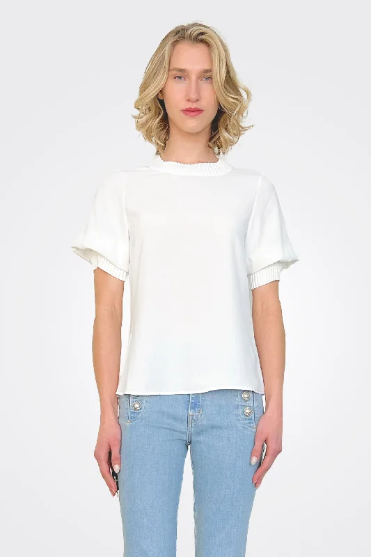 Trendy Boutique Online Dione Pleated Neck Top - Ivory