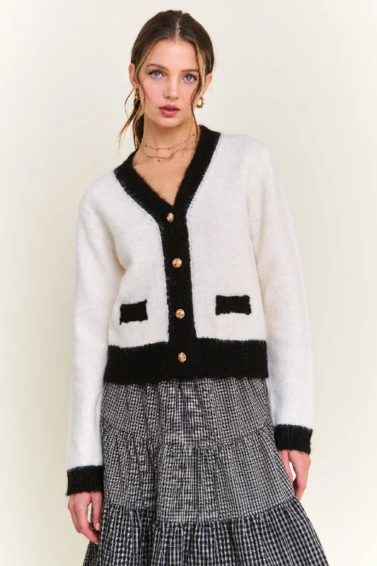 Clothing Sales Contrast Knit Button Cardigan