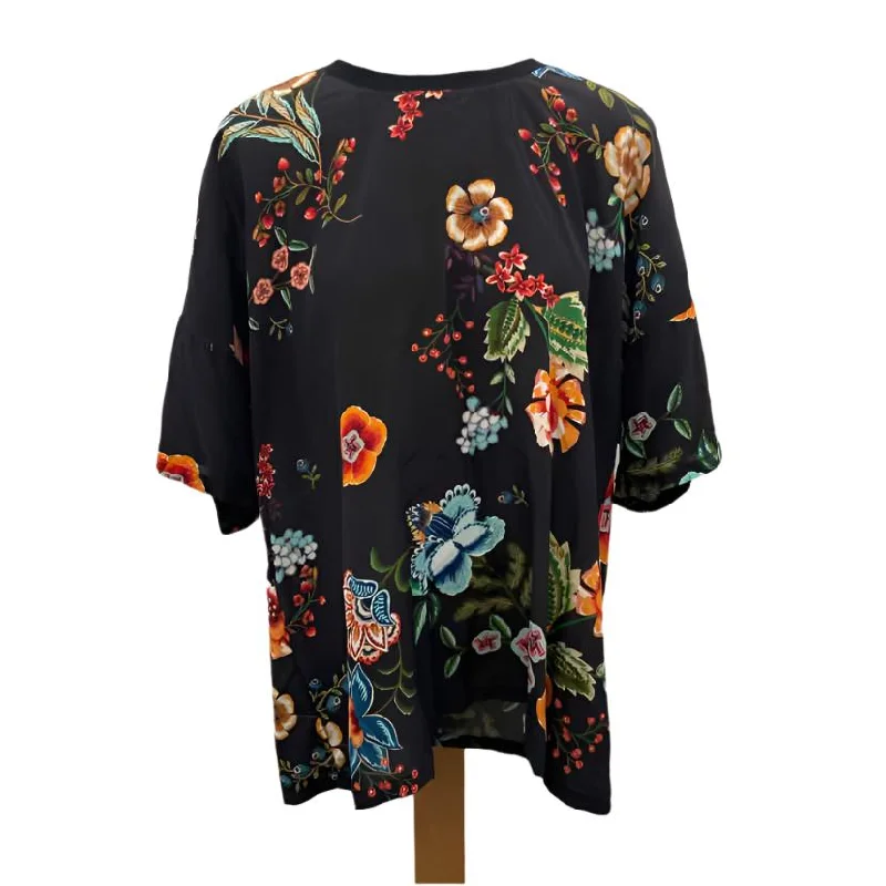 Women's Outdoor Activity Garments Johnny Was Women's Size L Black Floral Short Sleeve Shirt