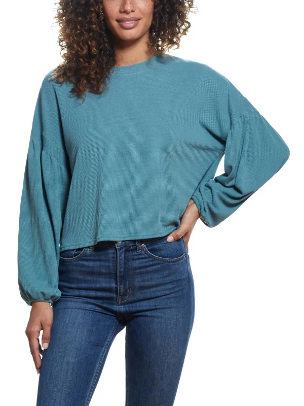 Versatile Women's Fashion Womens Waffle Crewneck Pullover Top