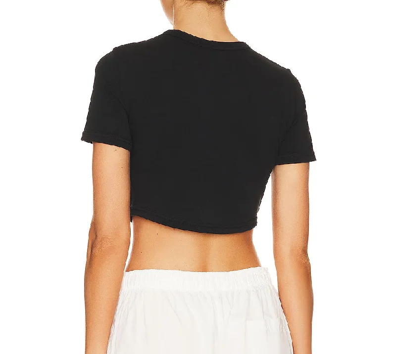 Athleisure Wear A.L.C. Women Wren Tee Black Short Sleeve Crew Neck Cotton Cropped Top