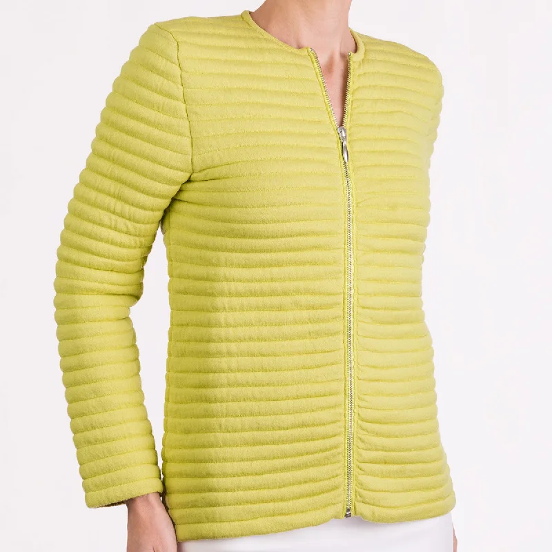 Women's Clothing Brands Knitted Zip Bomber Jacket in Chartreuse Yellow