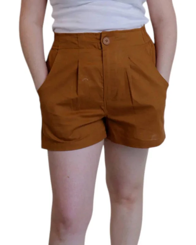 Trendy Boutiques Online Elastic Waist Cotton Shorts In Toffee