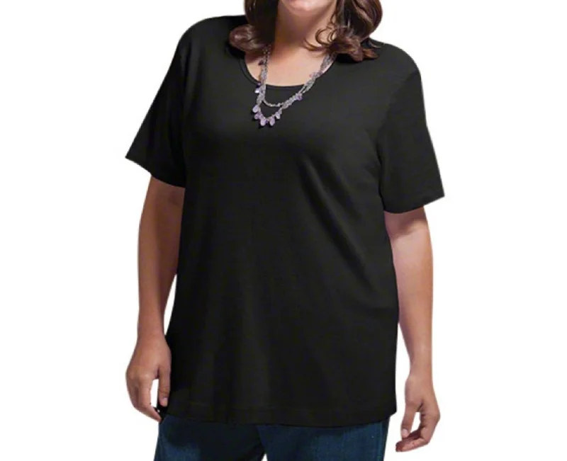 Women's Effortless Casual Outfit Solid Short Sleeve U-Neck Tee - Plus In Black