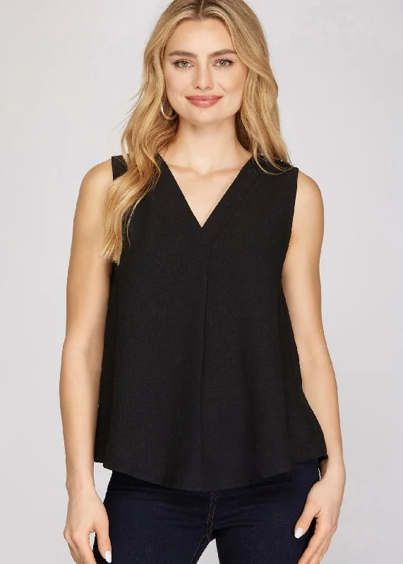 Women's Relaxed Outfit Textured Sleeveless V Neck Tank Top - 3 Colors!