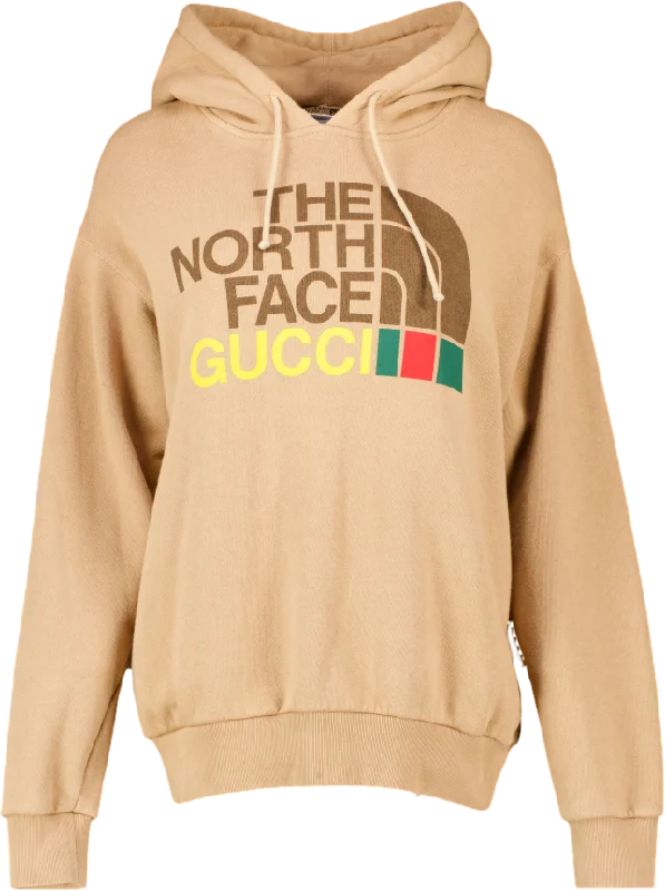 Sophisticated Style Gucci X The North Face Beige Oversized Logo Hoodie UK XXS