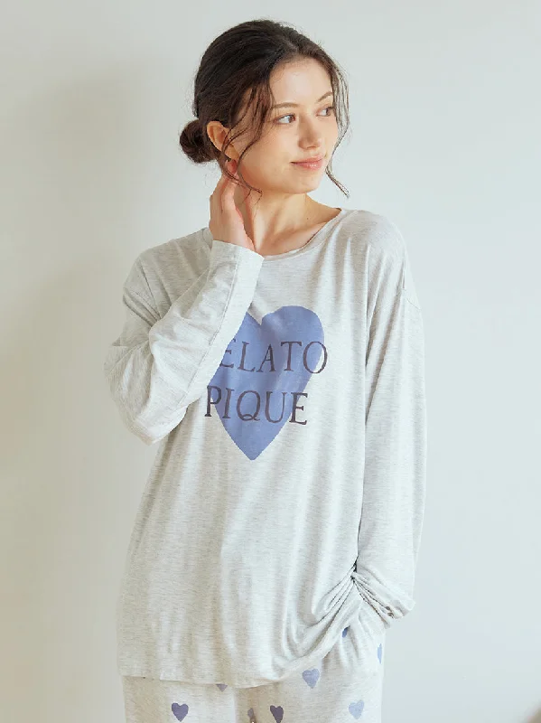 Sophisticated Style Heart Motif Long T-shirt