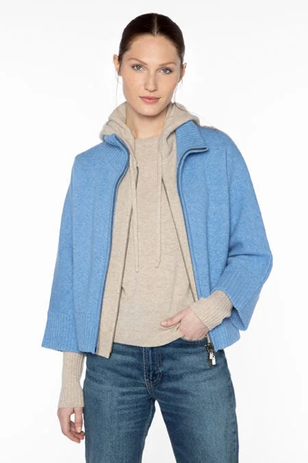 Graceful Fashion Kinross Cashmere Doubleknit Short Zip Mock Cardigan