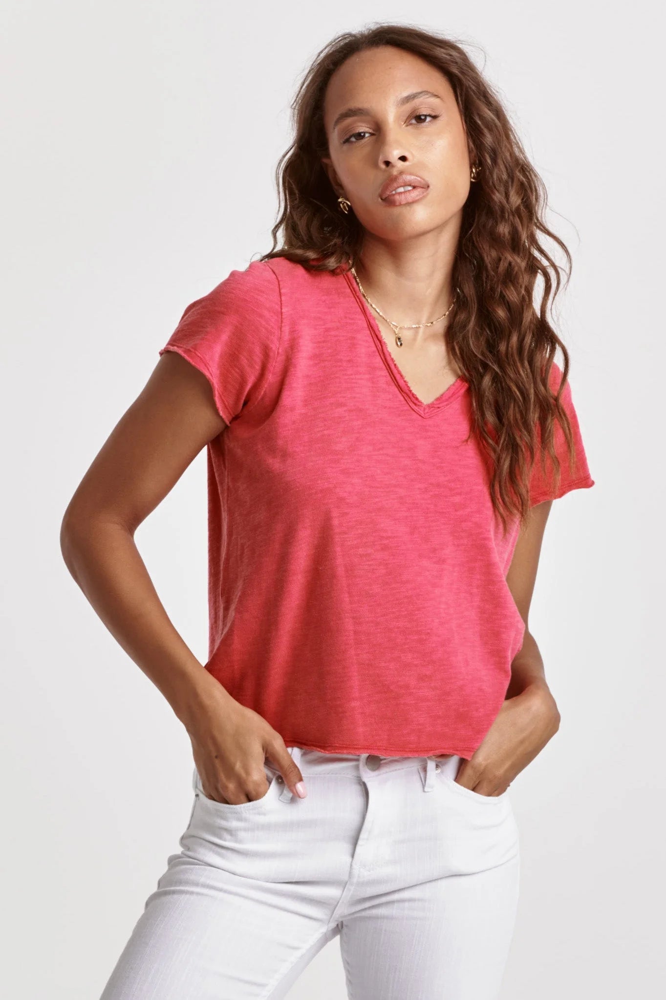 Women's Night-Out Outfit Vanya Short Sleeve Slub Tee - Magenta