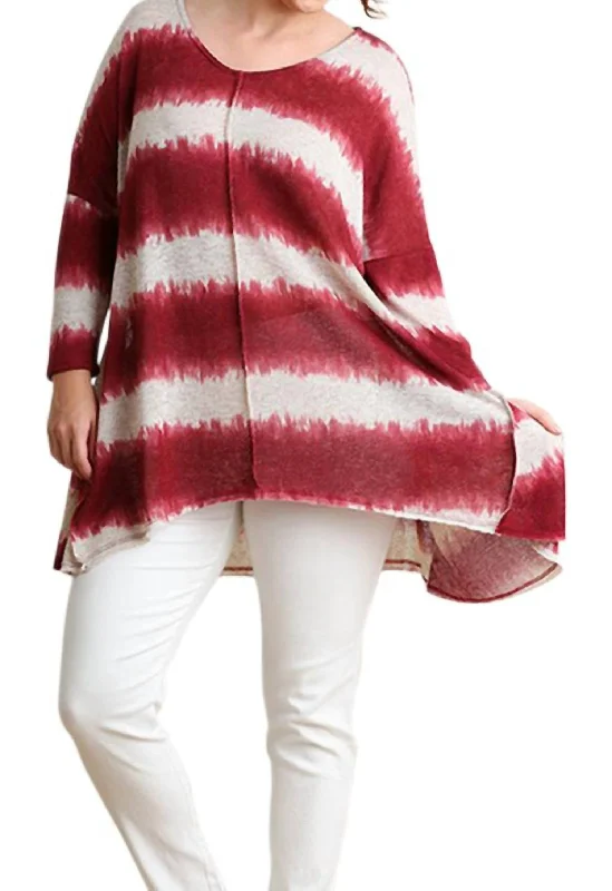 Women's Casual Apparel For Weekends Tie Dye Striped Tunic In Burgundy