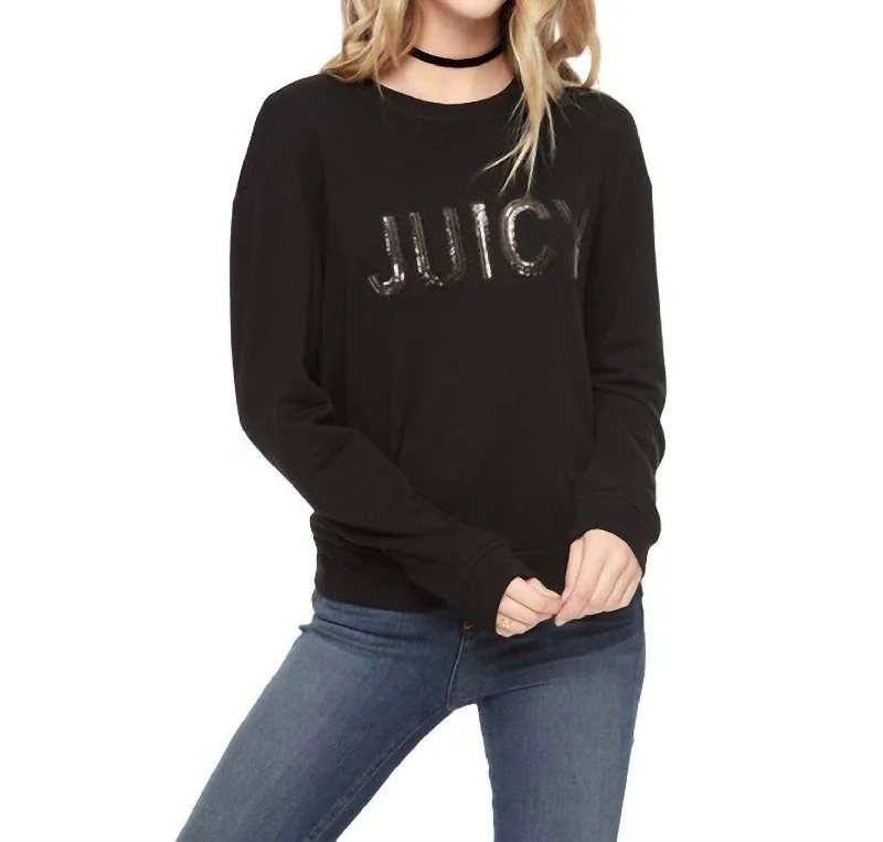 Women's Elegant Evening Outfit Women's Cotton Crew Neck Sweatshirt In Black