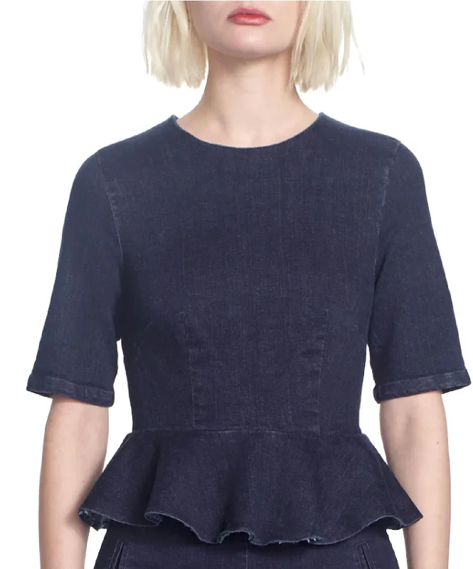 Women's Evening Wear Outfit Yolanda Short Sleeves Peplum In Indigo