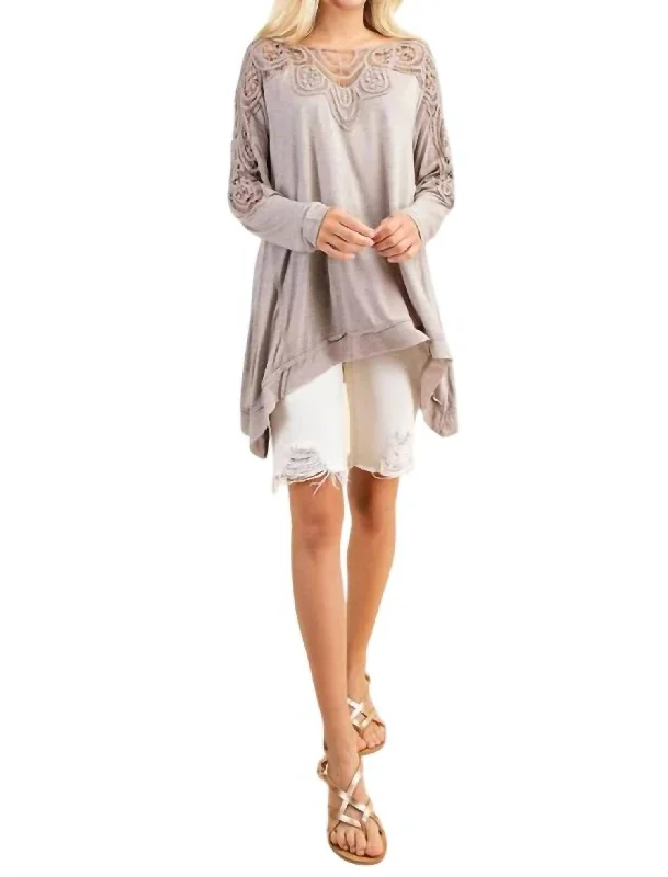 Timeless Women's Outfit Oversized Patch Mixed Jersey Tunic Top In Cappuccino