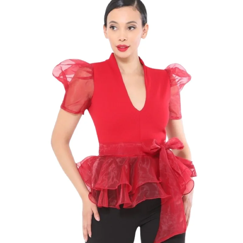 Women's Clothing And Garments Sets Organza Puff Short Sleeve Fashion Top