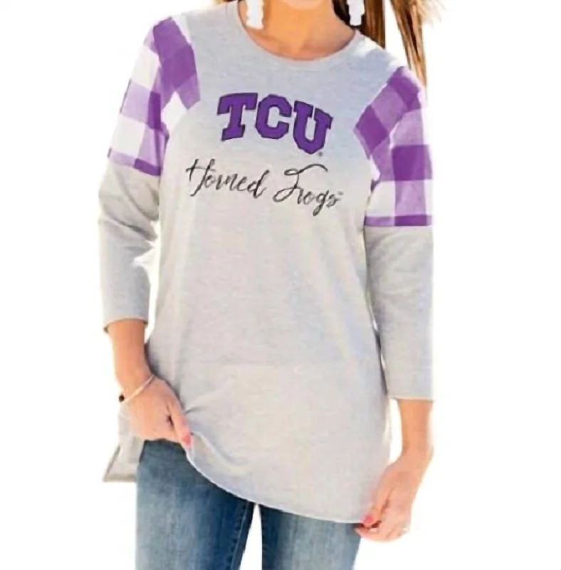 Chic Women's Garments Tcu Get In Check Tunic In Grey/purple