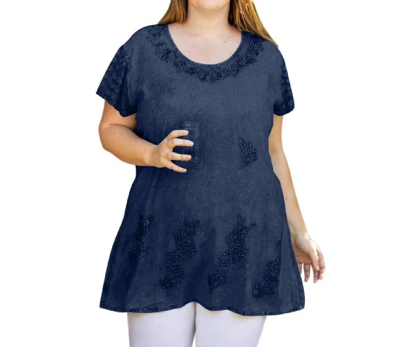 Women's Trendy Garments Brin Short Sleeve Chambray Tunic - Plus In Chambray Blue