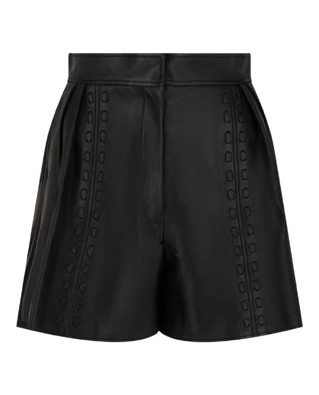 Edgy Fashion Couture Stitched Leather Shorts