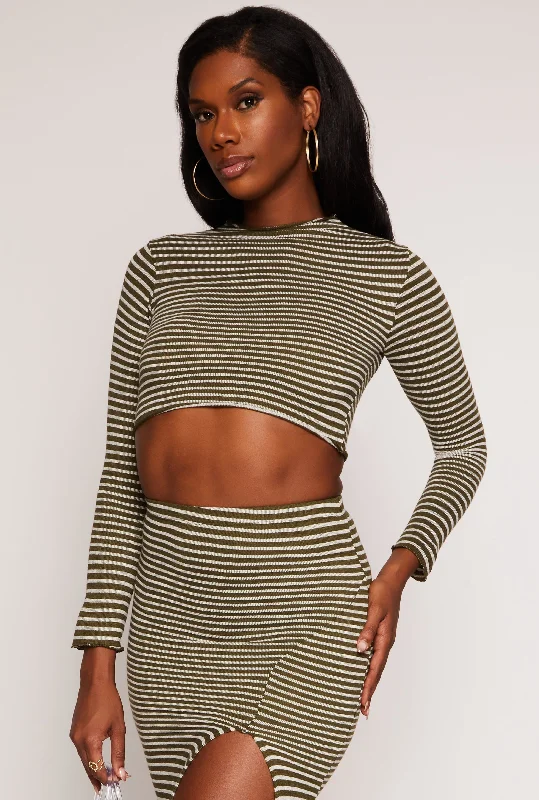 End Of Season Sale Clothing Striped Rib Knit Lettuce Edge Crop Top