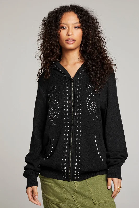 Cheap Women's Clothing Online Studded Zip Up Hoodie