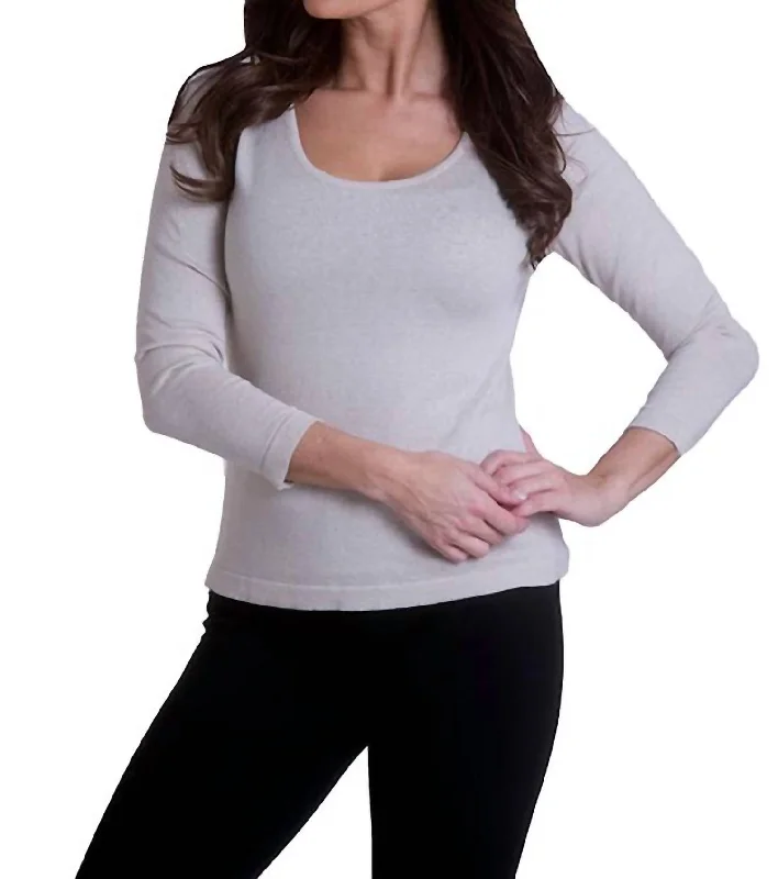 Evening Elegance Long Sleeve Scoop Neck Top In Stone