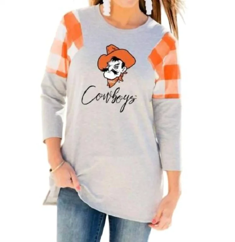 Charming Women's Garments Oklahoma State University Get In Check Tunic In Grey/orange