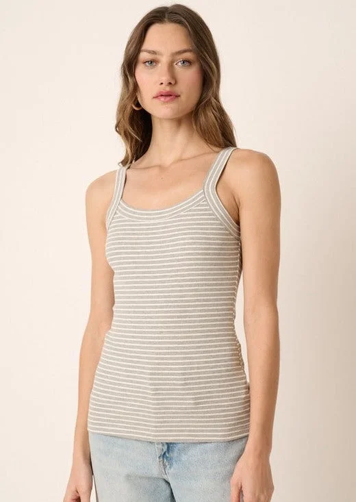 Women's Work Outfit For The Office Gray Striped Ribbed Square Neck Tank Top