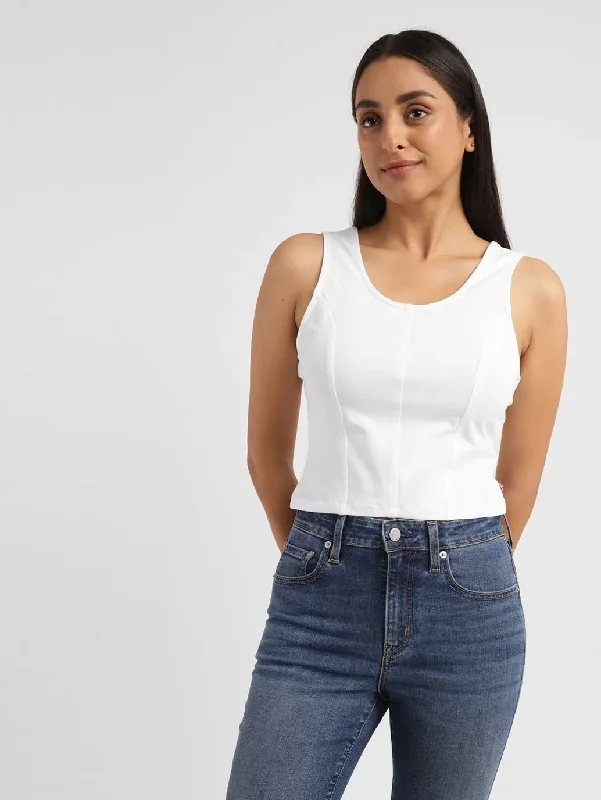 Sales For Clothes Women's Solid White Scoop Neck Crop Top