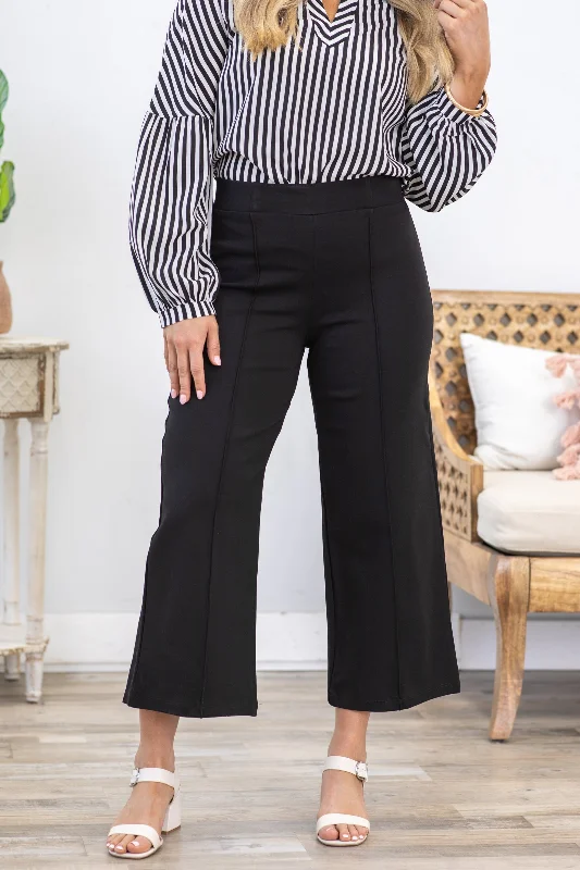 Women's Work Apparel Black Wide Leg Cropped Pants With Seam