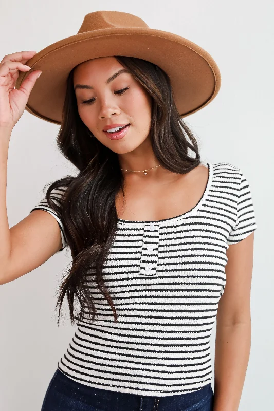 Women's Relaxed Outfit Envied Comfort Ivory Striped Knit Top - DU DEAL