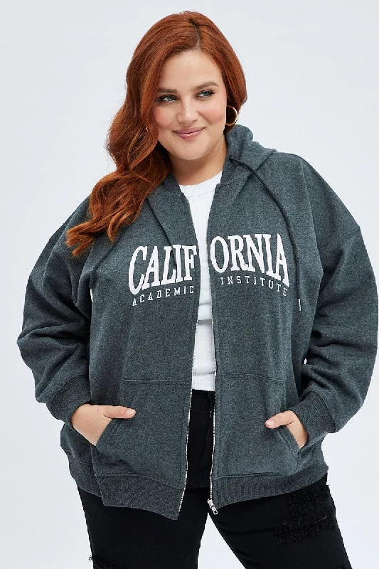 Luxury Fashion Grey Hoodie Jacket Zip Fleece California Embroidered