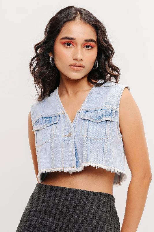 Women's Online Clothing Boutique Denim Cropped Vest