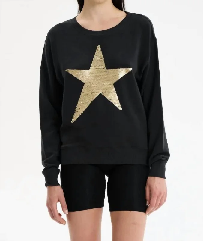 Modern Women's Apparel Star Sequin Drip Sweatshirt In Black