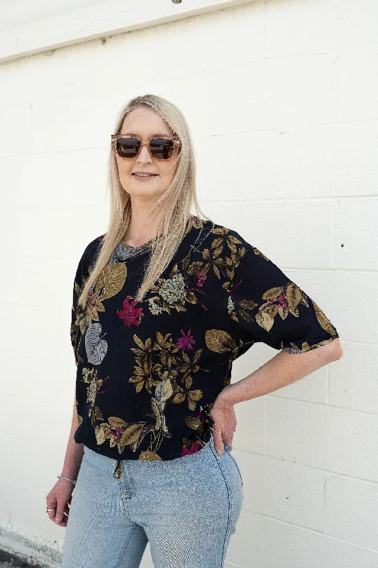 Women's Office Attire Short Sleeve Verity Tie Top - Navy Flora