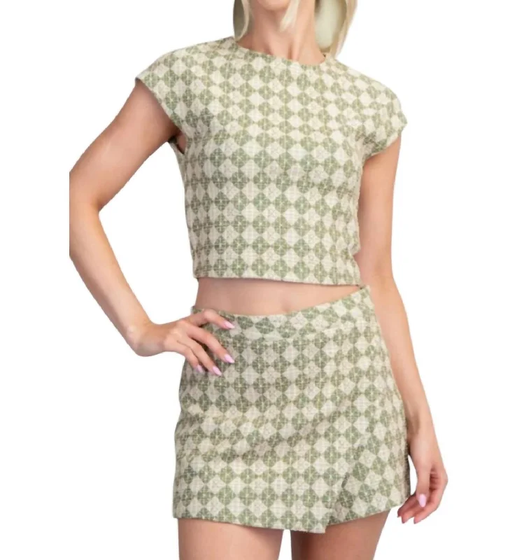 Minimalist Women's Fashion Clothing Gabby Geometric Skort Set In Green