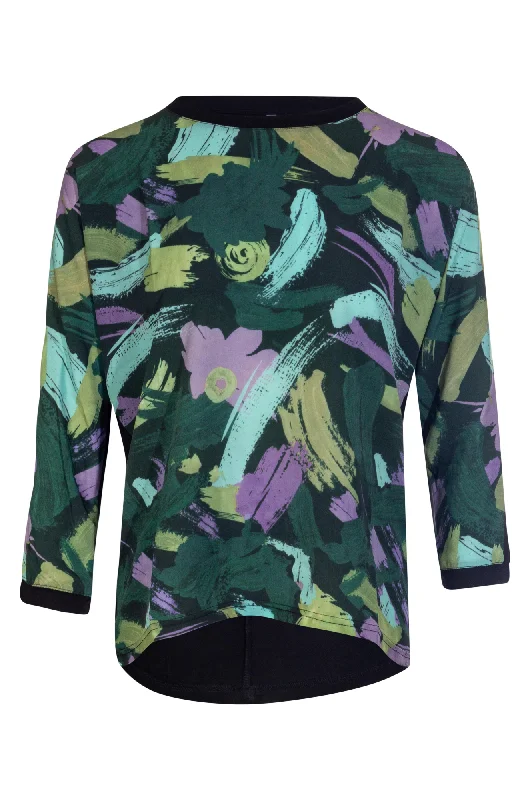 Bold Prints Casual Chic 3/4 sleeve Digital Print Top | Lilac Green Brushstroke | 3593BR