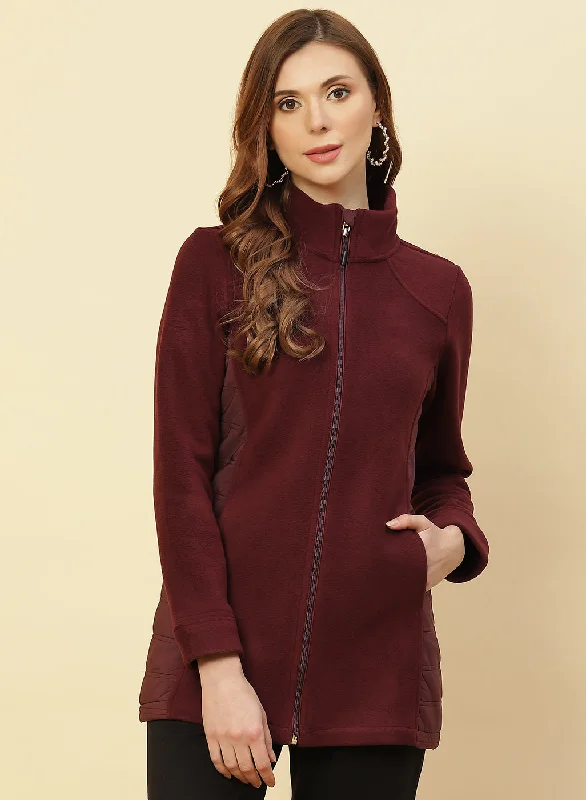 Relaxed Style Maroon Fleece Jacket