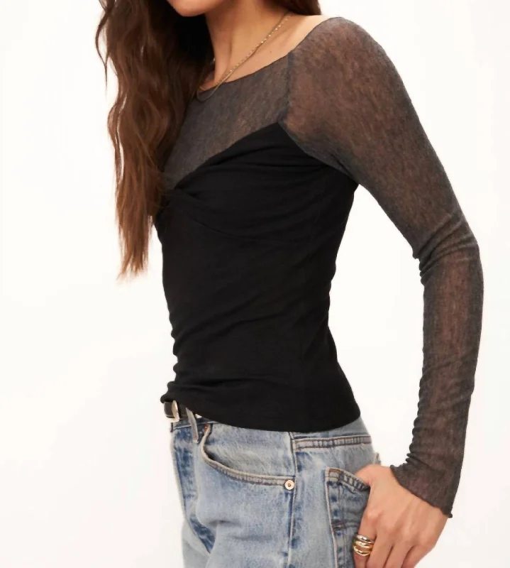 Trendy Boutique Online Plot Twist Rib Mixed Long Sleeve Top In Black