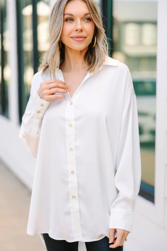 Women's Stylish Casual Garments On The Agenda Off White Satin Button Down Blouse