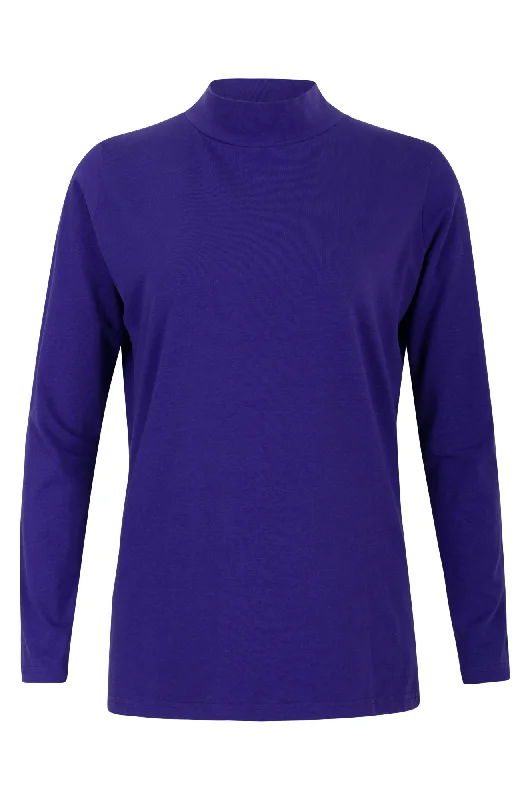 Preppy Style Cotton Elastane Turtle neck Top | PURPLE | 6553BR