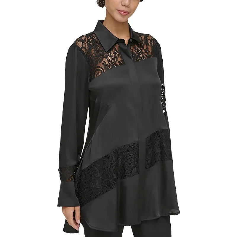 Women's Classic Outfit Womens Lace Trim Long Tunic Top