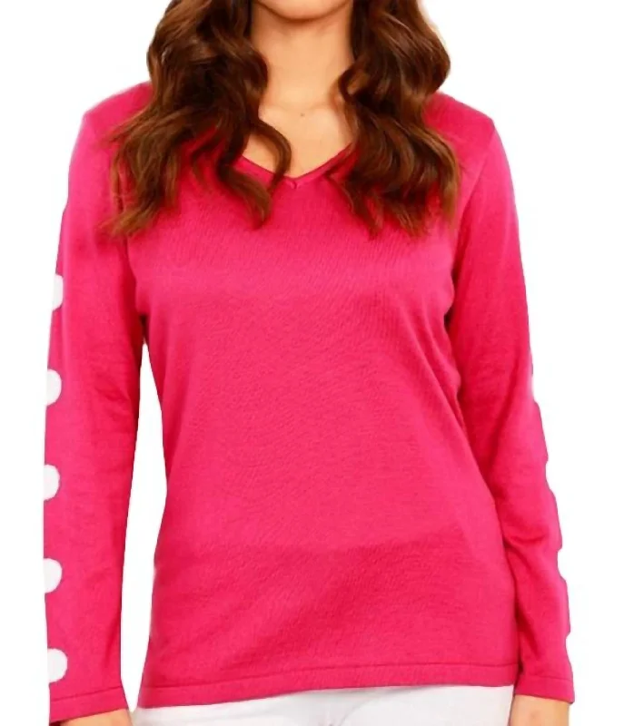 Casual Chic Long Sleeve Dot Neck Top In Pink/white