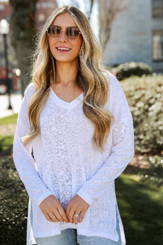 Women's Date Night Outfit FINAL SALE - Haley White Long Sleeve Knit Top - DU DEAL