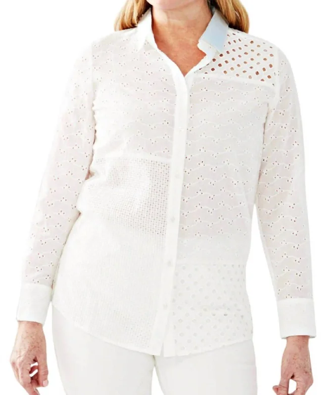 Women's Plus-Size Apparel Eyelet Patchwork Tunic In White