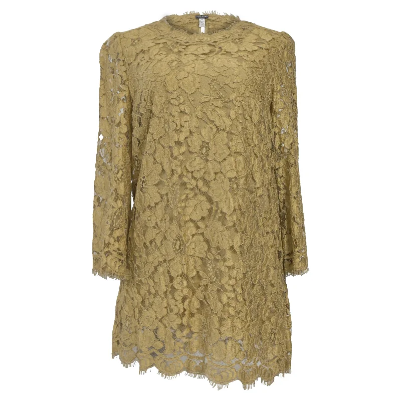 Women's Garments Dolce & Gabbana Corded Lace Tunic in Yellow Cotton