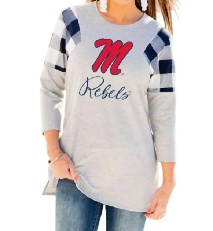 Affordable Women's Apparel Ole Miss Get In Check Tunic In Grey/navy