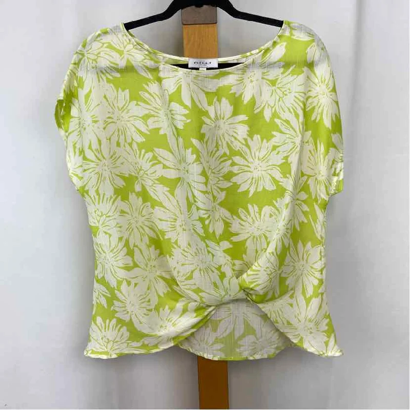 Elegant Women's Evening Garments Gilli Women's Size L Green Floral Short Sleeve Shirt