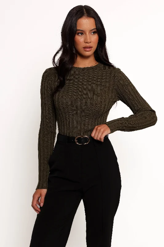 Women's Vacation Garments Aneesa Wide Rib Knit Top - Dark Olive