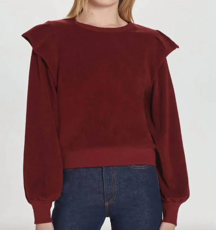 Women's Classic Outfit Ruffle Shoulder Sweatshirt In Pomegranate